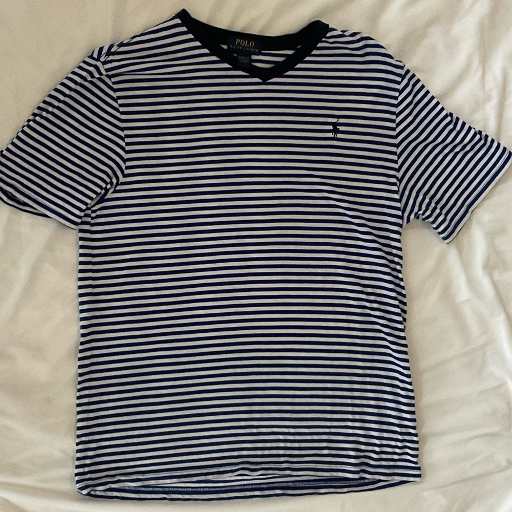Polo by Ralph Lauren Men's Navy and White Striped Tee